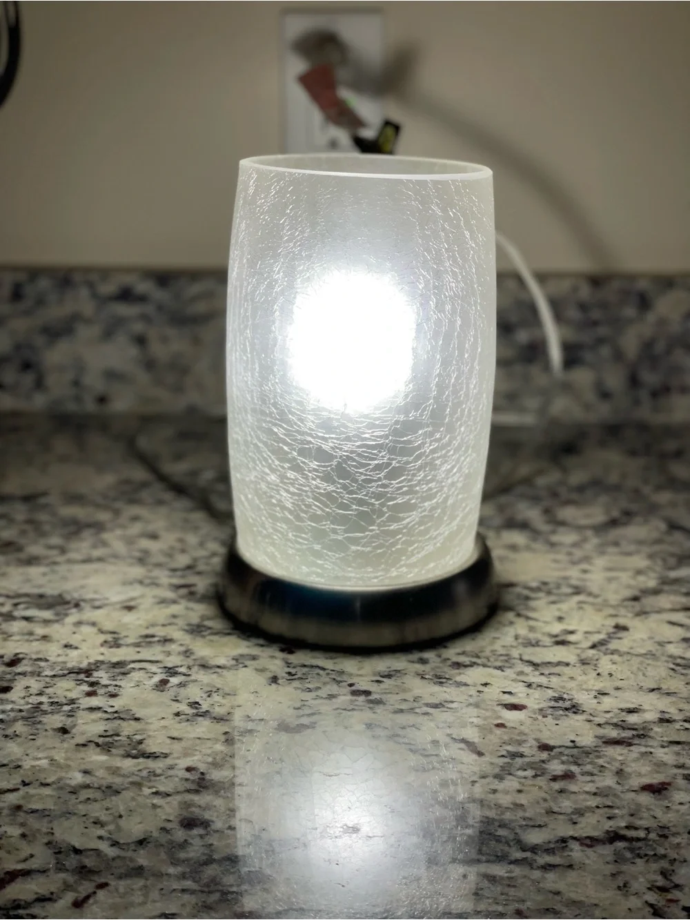 Modern Frosted Accent Table Lamp with Crackled Glass Shade & Brushed Nickel
